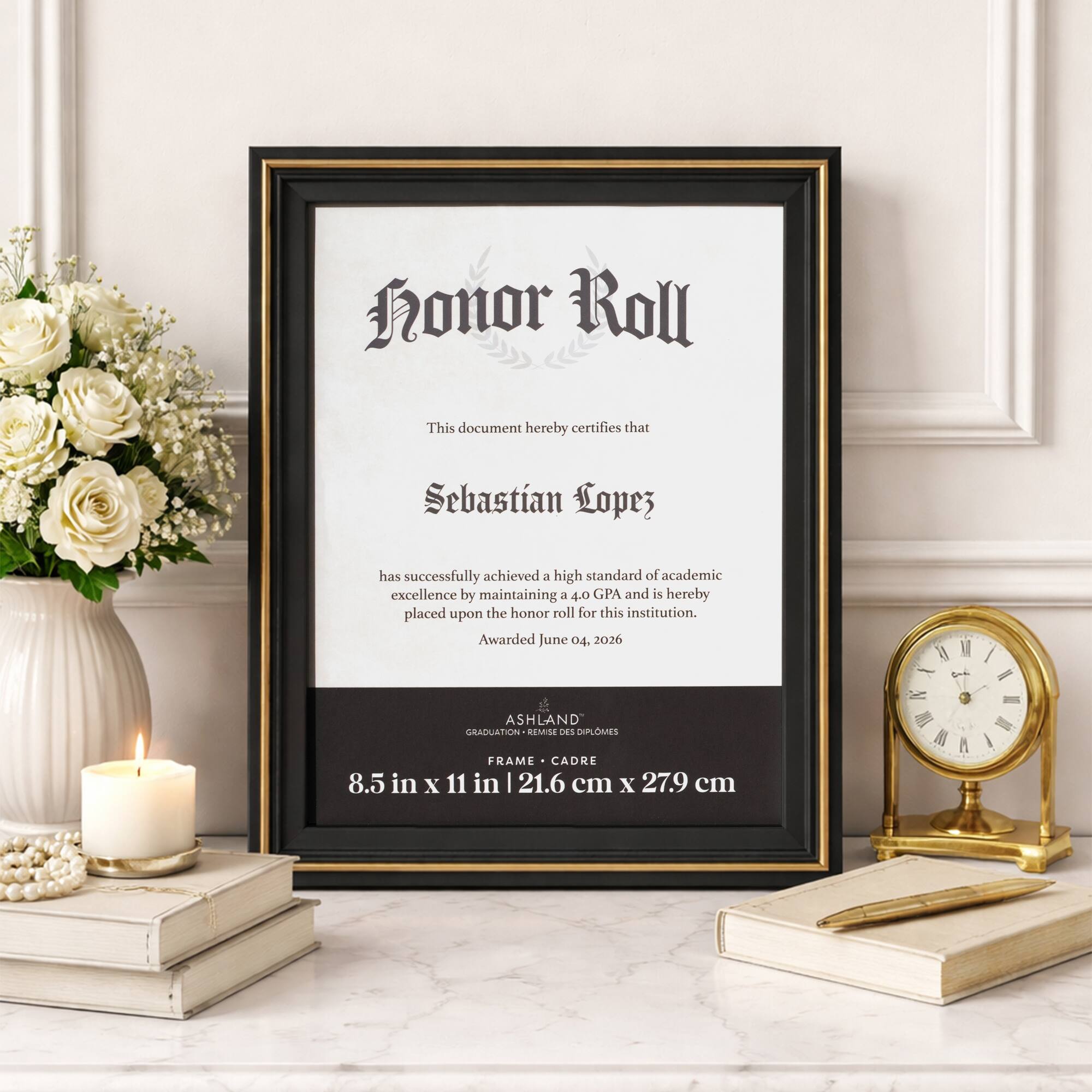 8.5" x 11" Black & Gold Plastic Document Frame, Graduation by Ashland®
